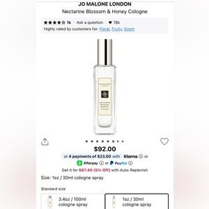 🍀Jo Malone Nectarine Blossom & Honey